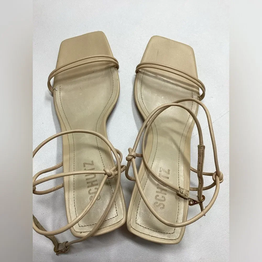 Schutz‎ Pompeii Beige Mid Ankle Strappy Sandals Size 9